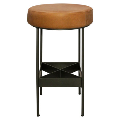 Helen Bar Height Stool In Modern Tan Authentic Leather On Metal Frame