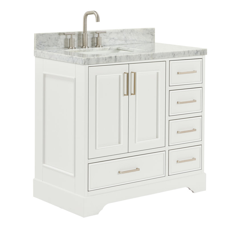 37'' Single Bathroom Vanity with Carrara Marble Top, White