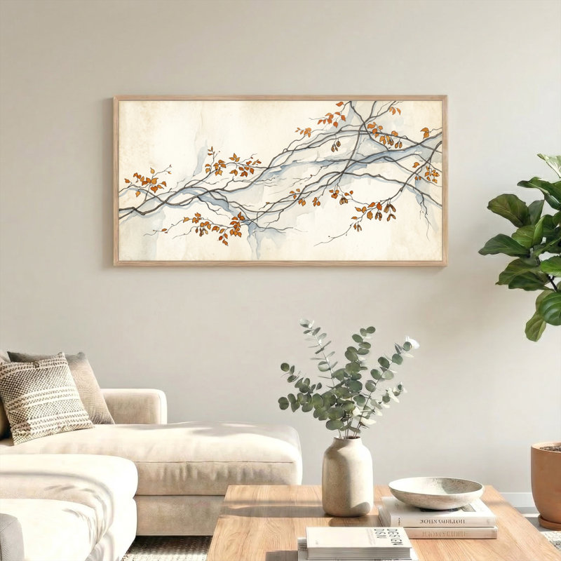Ensemble de 1 tableau sur toile représentant des branches et des feuilles, L 48 po x H 24 po, Naturel