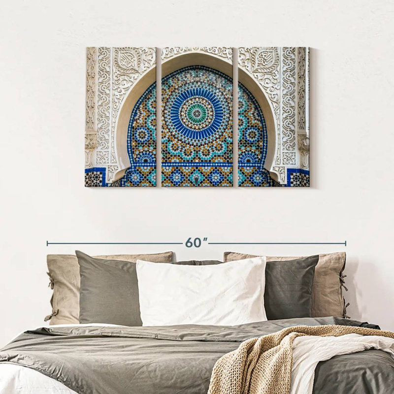 Ensemble de 3 carreaux marocains sur toile, H 45 po x l 28 po x P 1,25 po