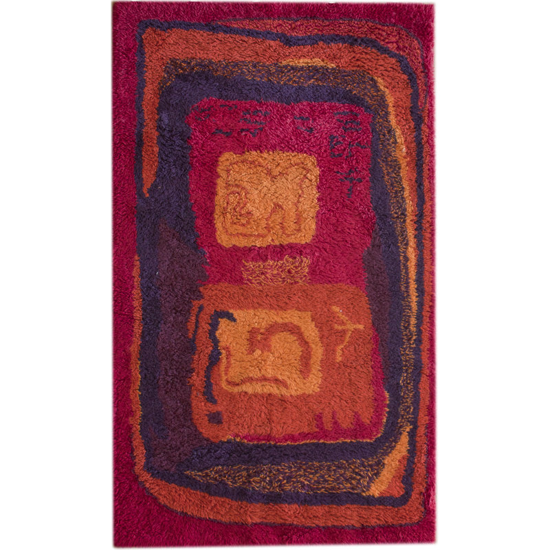 Tapis rouge / noir en laine touffeté à la main Kali Ashford, Rectangle 4' x 6'