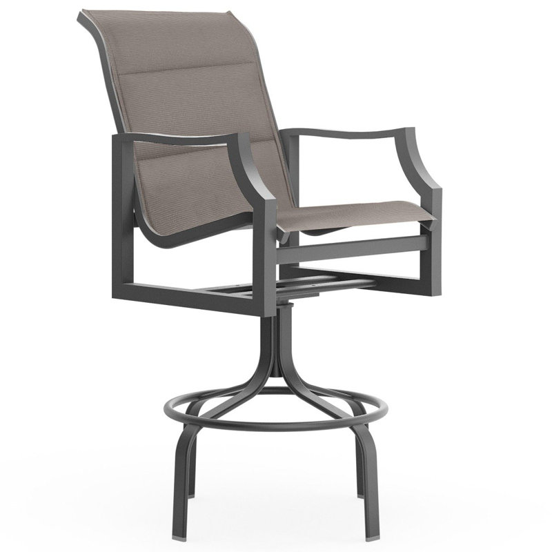 Tabouret de bar pivotant à dossier bas - toile rembourrée, Huître, Alliage Augustine