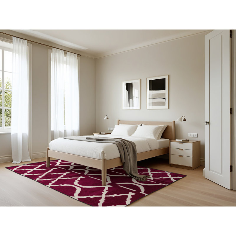 Machine Washable Trellis Red Area Rug, Rectangle 5' x 7'