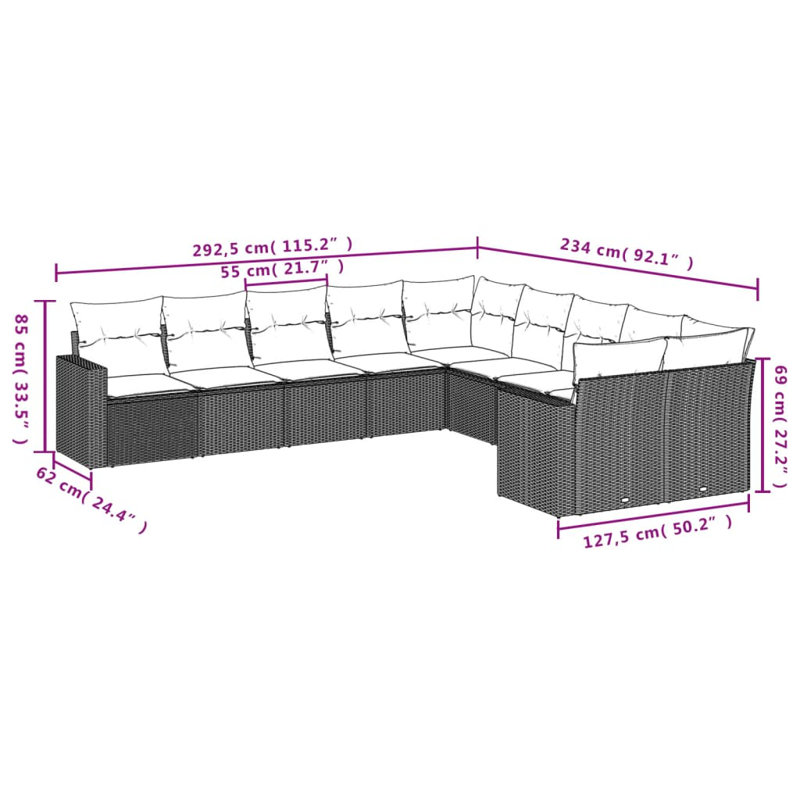 Grand canapé modulaire en rotin PE Vidaxl