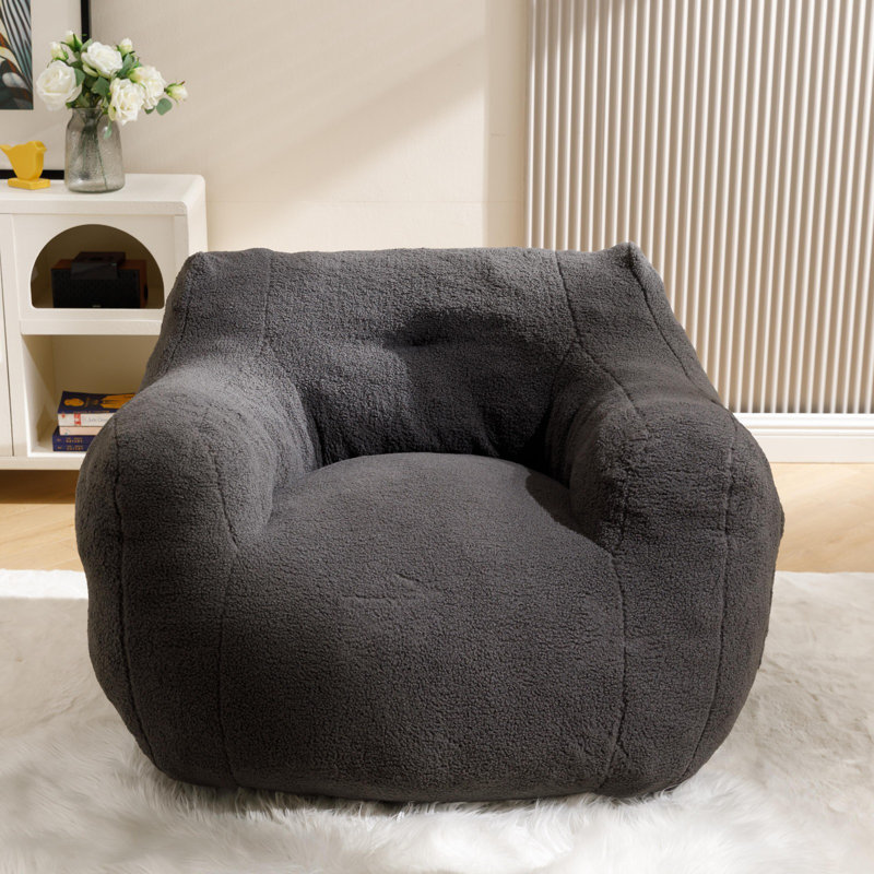 New Teddy Fabric Adult Bean Bag Chair, Dark Gray Teddy