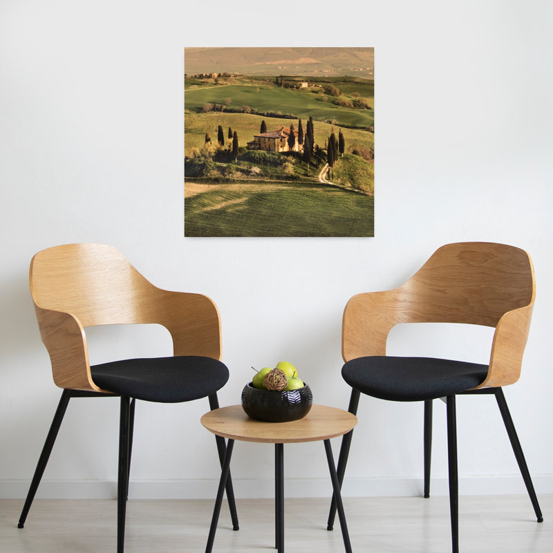 Villa toscane abstraite, art contemporain, paysage, H 24 po x l 24 po