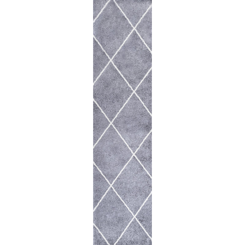 Tapis gris / blanc Bertrice, Tapis de couloir 2 pi x 10 pi