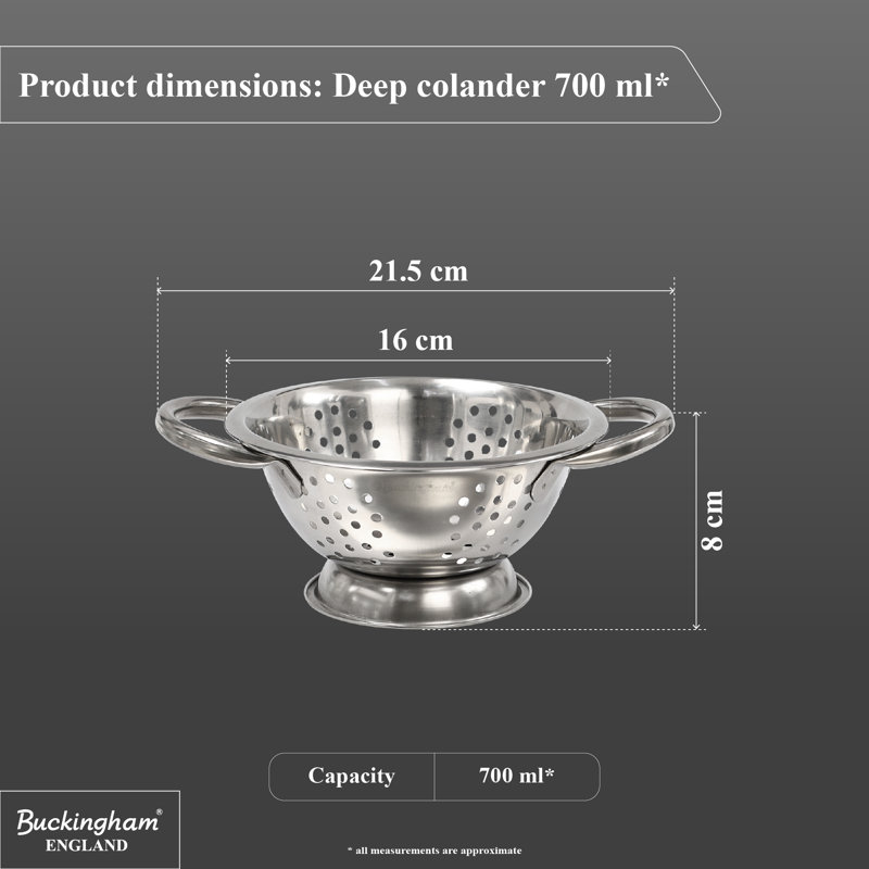 Buckingham Stainless Steel Deep Colander Strainer, 16 cm 