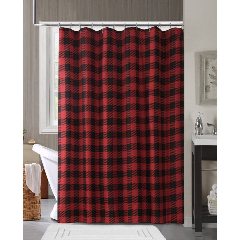 Barten Plaid Shower Curtain with Hooks Included