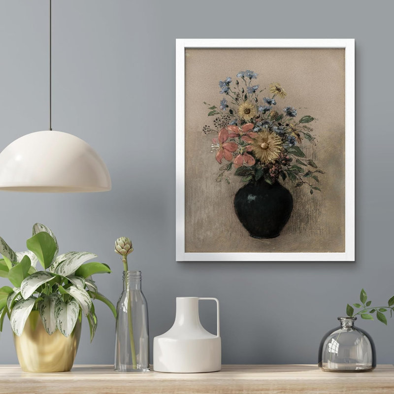 " Multicolor Flowers In Vase Wall Art Floral Botanical Prints Decor For Living Room Bedroom ", 14" H x 11" W x 0.75" D, White