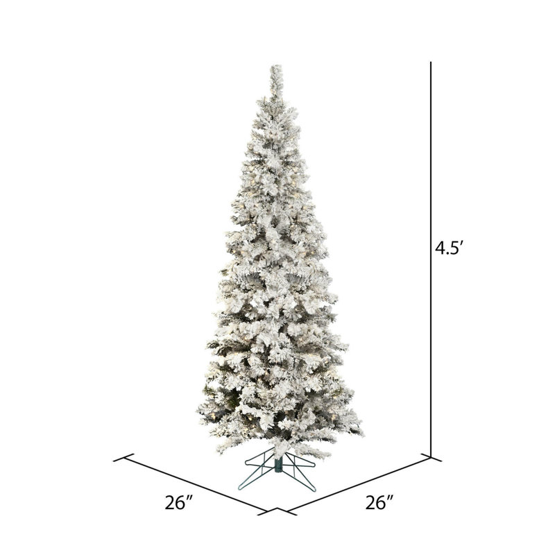 Pacific Flocked Pencil Pine Artificial Christmas Tree, 4.5' H, Warm White LED