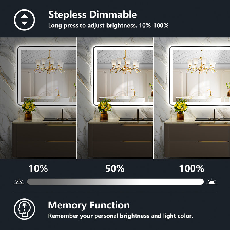 Hyosvany Matte Black Matel Framed LED Vanity Mirror with Front-lit and Back-lit, Memory Function, 3 Color Temperatures, Dimmable Light & Anti-fog Tempered Glass Mirror