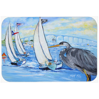Caroline's Treasures Heron Sailboats Dog River Bridge Glass Cutting Board
