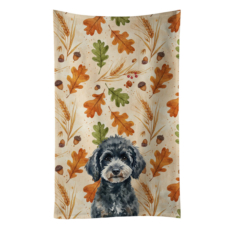 Miniature Black Poodle Heirloom Fall Kitchen Towel, Miniature Black Poodle