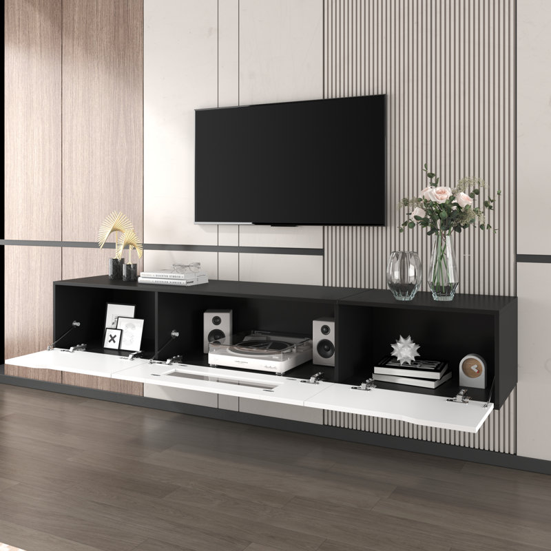 Meuble télé ultrabrillant avec DEL à changement de couleur Steven, Noir / blanc