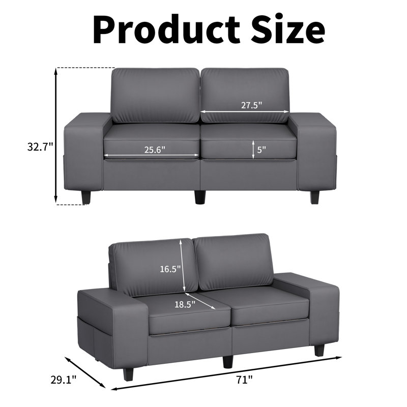 Canapé rembourré avec rangement, Gris foncé, H 34,2 po x l 29 po x P 83,9 po