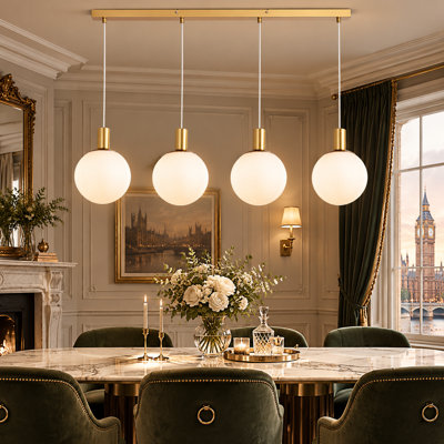 4-Light Glass Kitchen Island Pendant