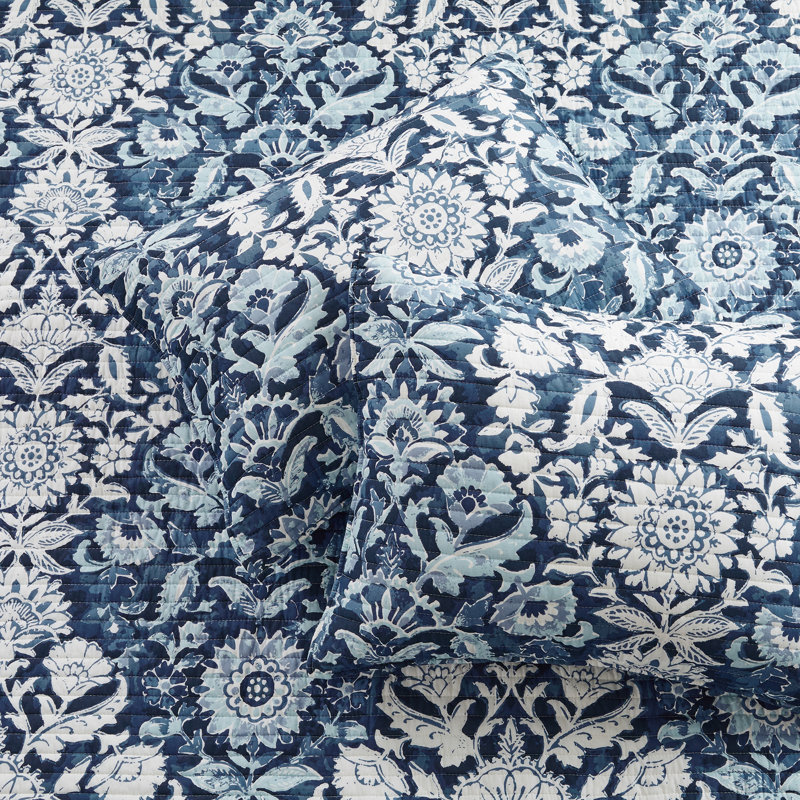 Ensemble de courtepointe double / grand Laure Indigo, Courtepointe double