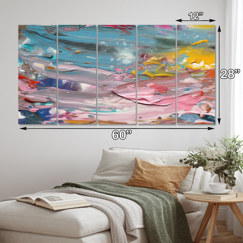 «Summer Pastel Groove Abstract Expressionism I», reproduction d'art sur toile abstraite - 5 panneaux égaux