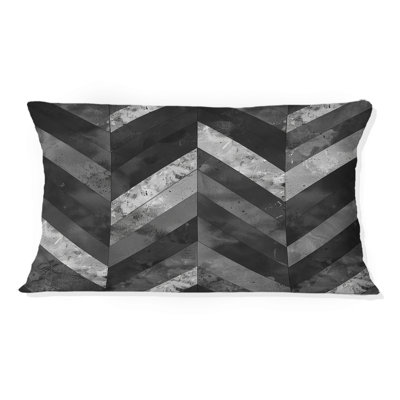Grey Black Chevron Print I - Modern Lumbar Pillow