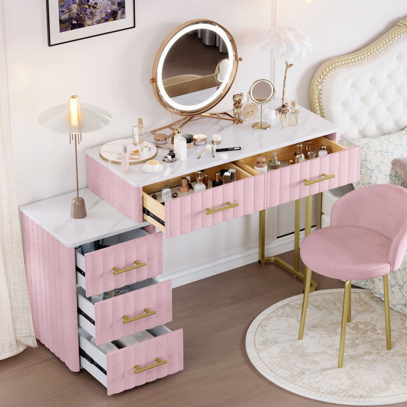 Bureau de meuble-lavabo rembourré avec fauteuil, Rose