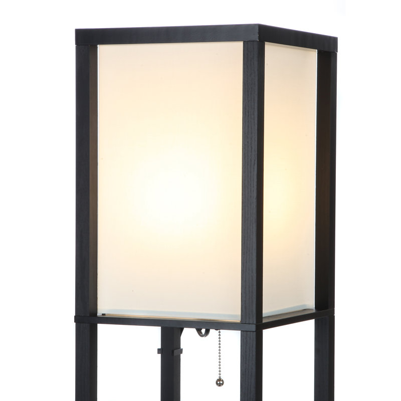 Maxwell 63 in. USB and Wireless Charging LED Floor Lamp with White Fabric Square Shade