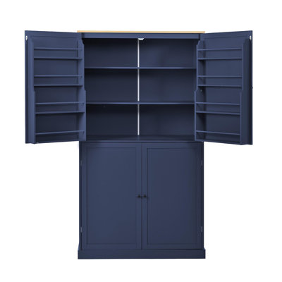 Grande armoire de rangement autoportante 40,2 x 20 x 71,3 pouces avec 2 tiroirs, 2 tablettes réglables, 8 tablettes de porte pour la cuisine, la salle à manger, bleu