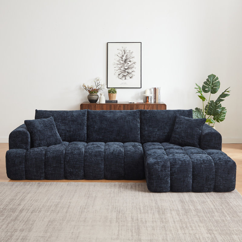 Canapé modulaire surdimensionné en L Chenille, Chenille bleu foncé, Orienté à droite