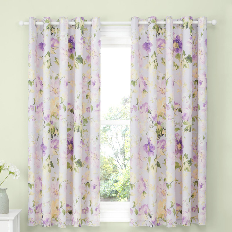 Flourette 52% Polyester (Recycled) 48% Cotton Semi-Sheer Curtain Pair, Lilac