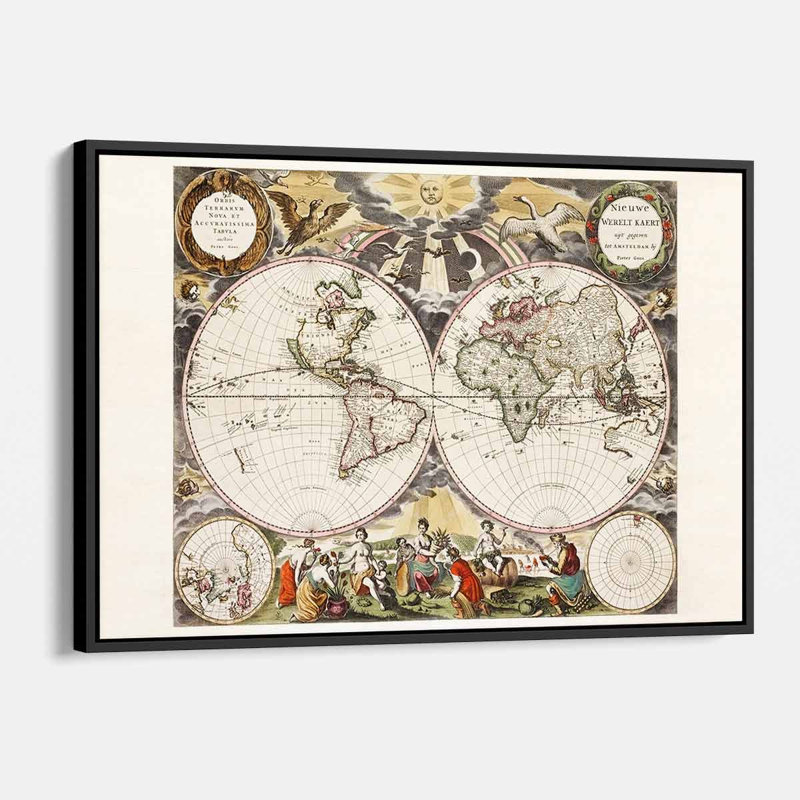 Mylor Brown, carte historique, art mural sur toile 5532, H 16 po x l 20 po, Cadre flottant noir