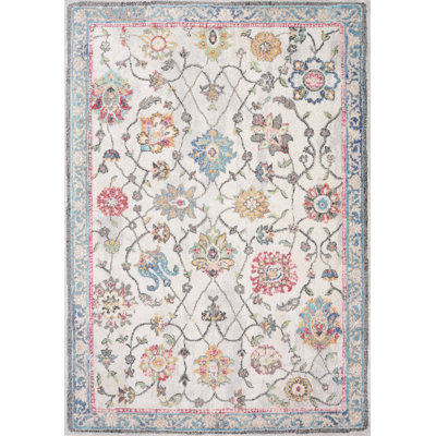 7' X 10' Cream Blue And Green Medallion Area Rug