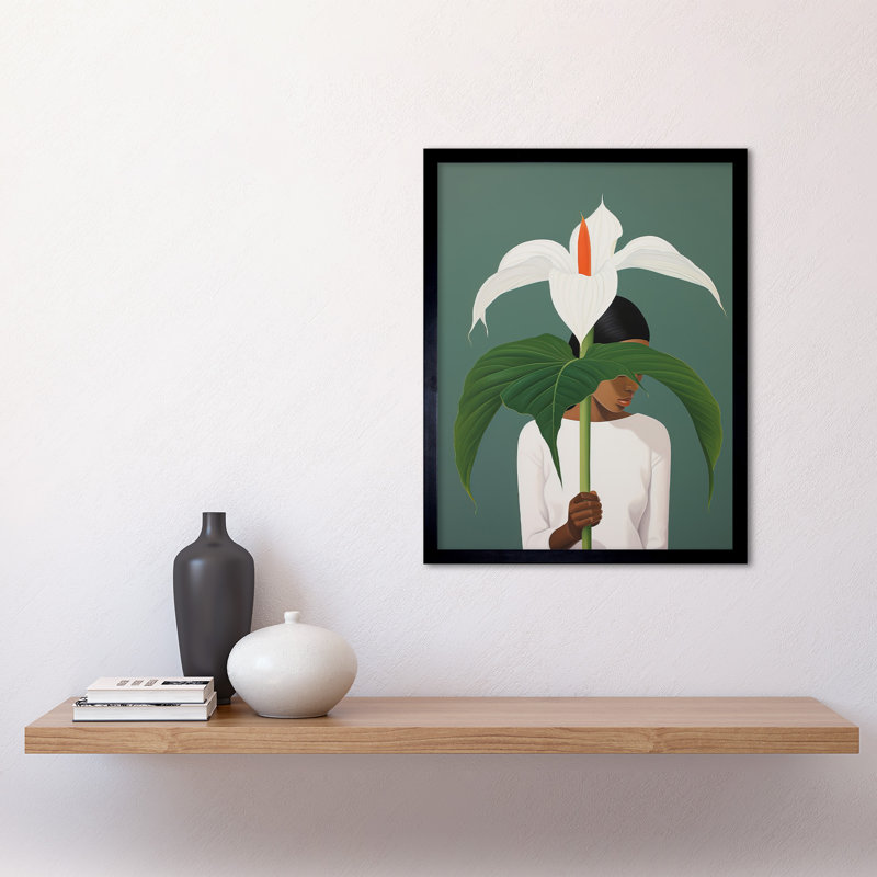 Giant Peace Lily Painting White Green Woman Minimalist - Single Picture Frame Print