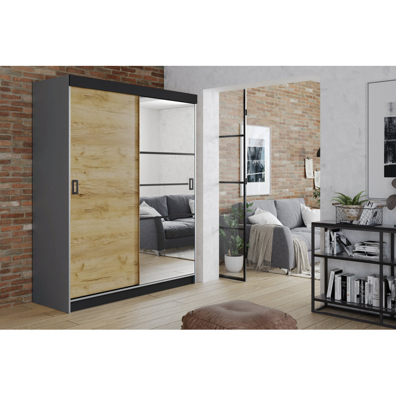 Bouzov 2 Door Wardrobe, Grey/Natural
