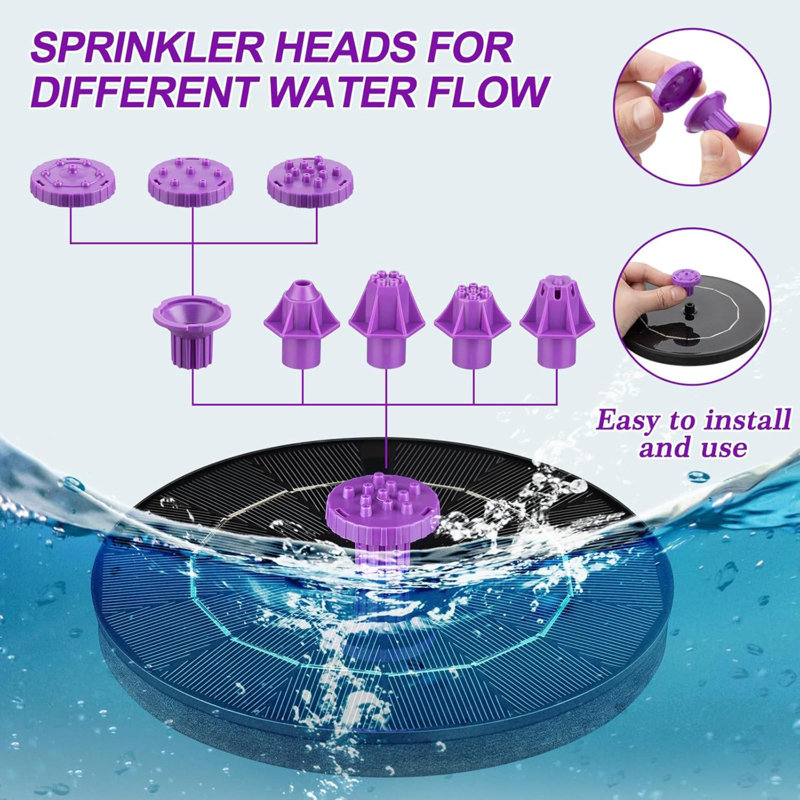 Solar Bird Bath Fountain Pump Solar Powered Water Pump Outdoor Water Fountain With 1 Nozzles4 Fixed Pipes For Hummingbirds Garden Pool Pond