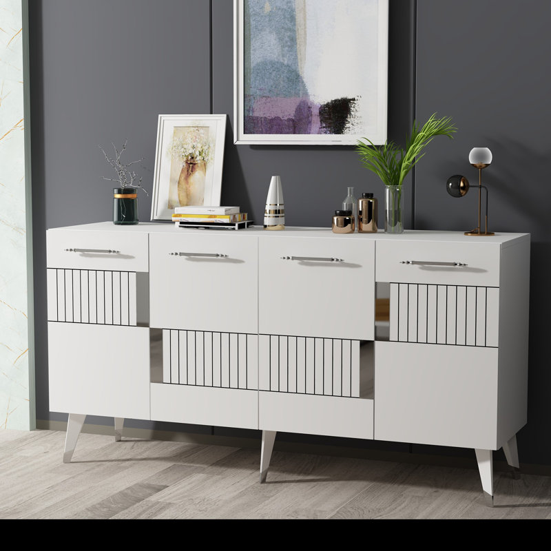 Olivia 79cm Console Table, White/Silver
