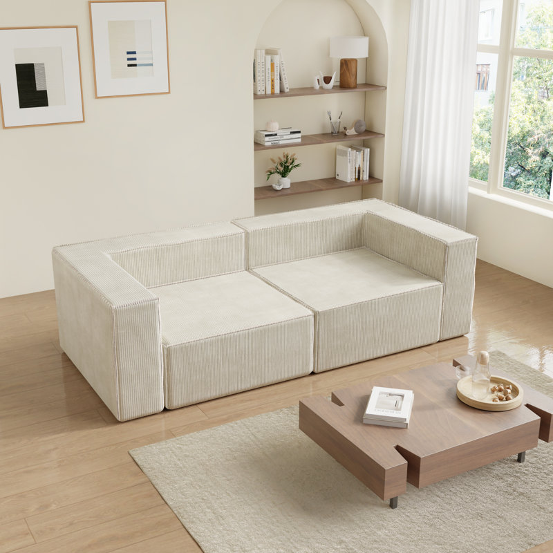 Boneless 108" Luxury Corduroy Three-Seater Compression Module Cloud Couch Living Room Sofa, Beige