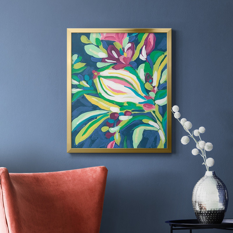 Toile encadrée de qualité supérieure Blue Tropics II - prête à être accrochée, Or, H 24 po x l 20 po