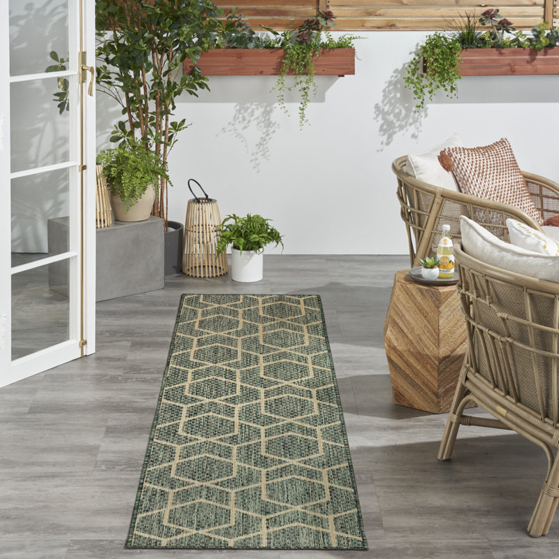 Reidy Modern Indoor/Outdoor Rug, Runner 2'2" x 8', Green