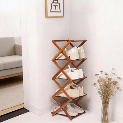 Range-chaussures à 5 niveaux en bambou, range-chaussures pliable autoportant avec support fourchu pour entrée, salon, chambre à coucher et petits espaces