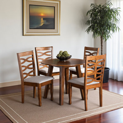 Imogen 5-Piece Dining Set with Grey Fabric Upholstery and Walnut Brown Finish