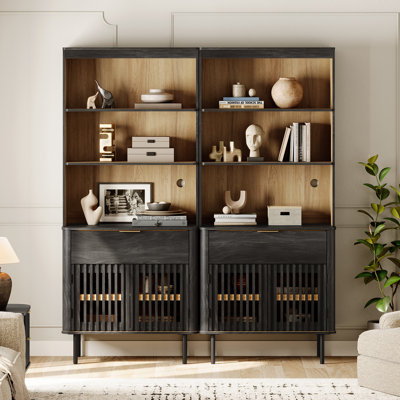 Tall Bookshelf with Drawers, 72.8 Inch Wood Bookcase with Storage, Mid Century Modern Bookshelf with Adjustable Shelf