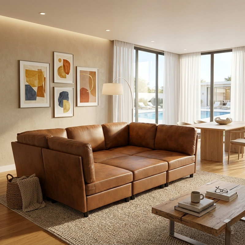 Modern Modular Corner Sofa, Light Brown