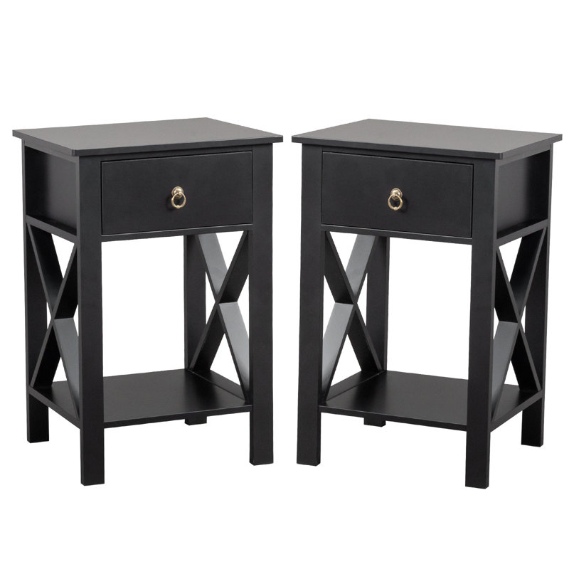 Grey Side Crossed Drawer Nightstand, Black, 2