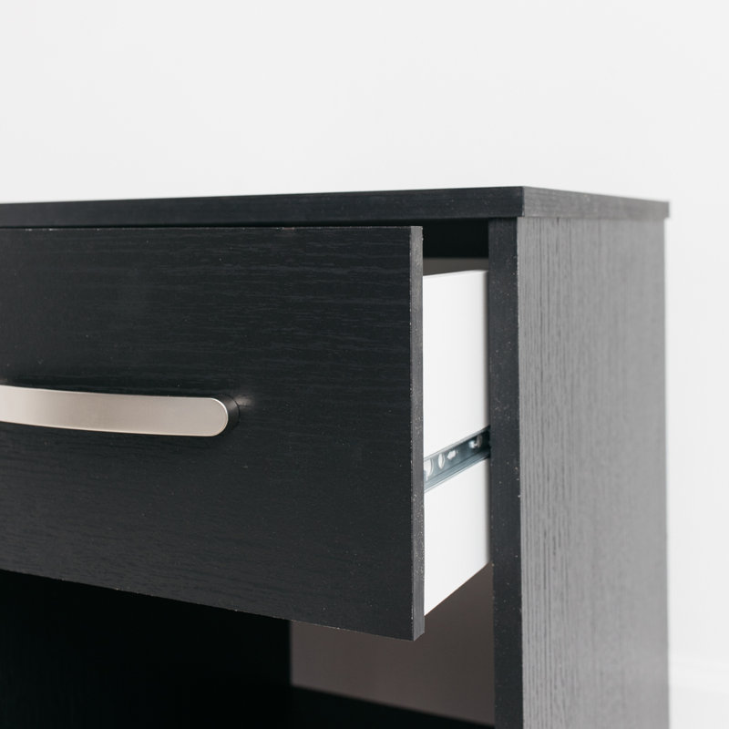 Dymone One Drawer Wood Nightstand, Black, 22.09" H x 15.79" W x 15.83" D