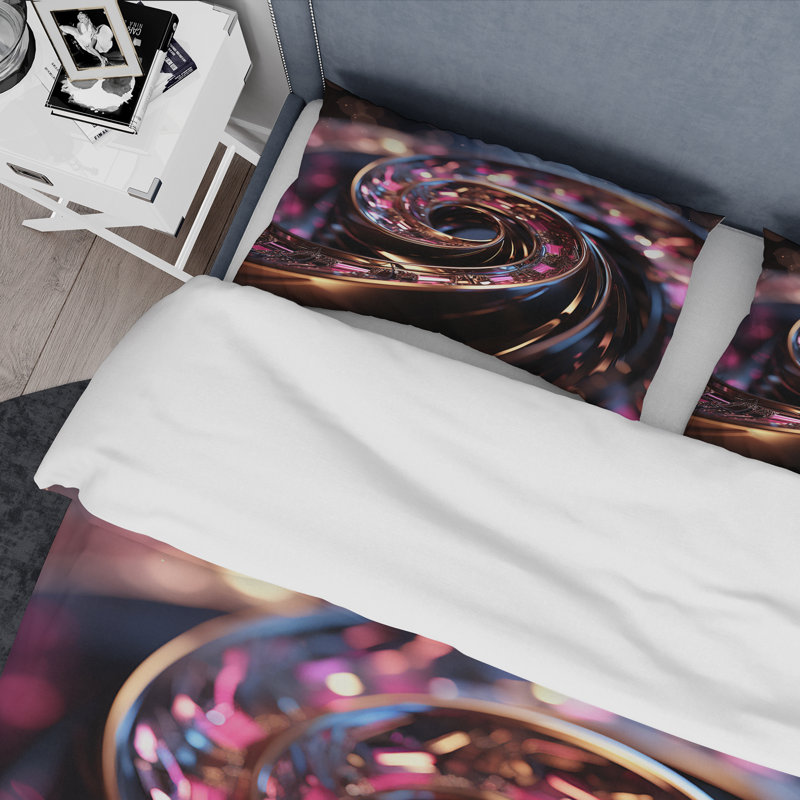 Ensemble de housse de couette rose dégradé or noir spirale - spirales abstraites