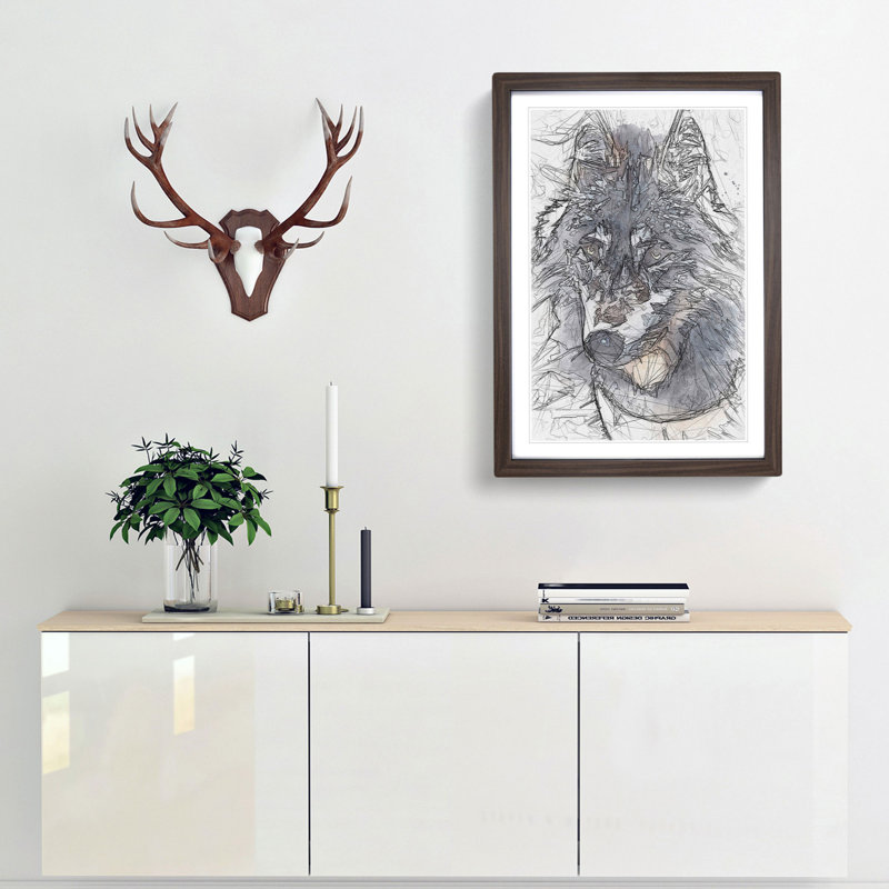 The Eyes of a Wolf in Abstract - Picture Frame Graphic Art Print, 36cm H x 27cm W x 2cm D, Walnut Framed