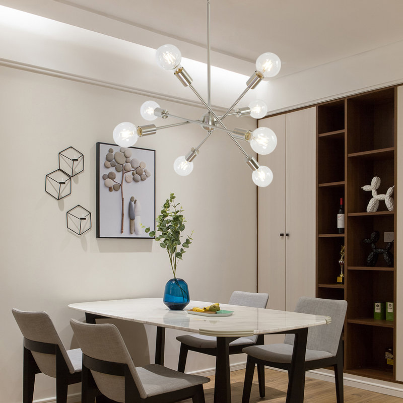Luminaire suspendu lustre spoutnik 8 lumières Nichole, Nickel brossé