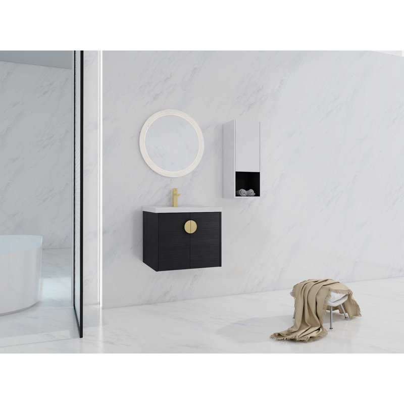 Meuble-lavabo mural avec lavabo en céramique et armoire latérale à 1 porte, portes à fermeture douce (KD-Packing), 24"