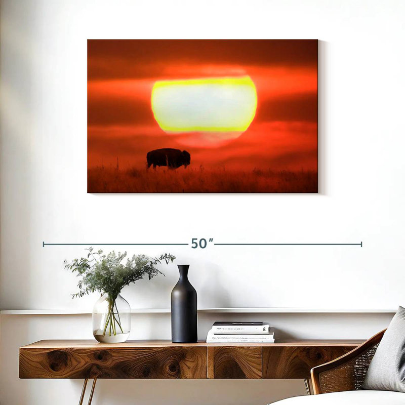 Buffle Brampt américain au coucher du soleil, H 24 po x l 36 po