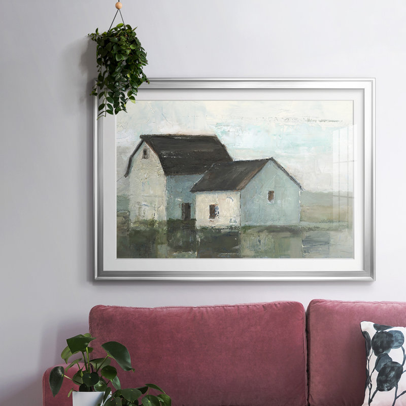 Grange au coucher du soleil II, H 19 po x l 27 po x P 1,5 po, Argent